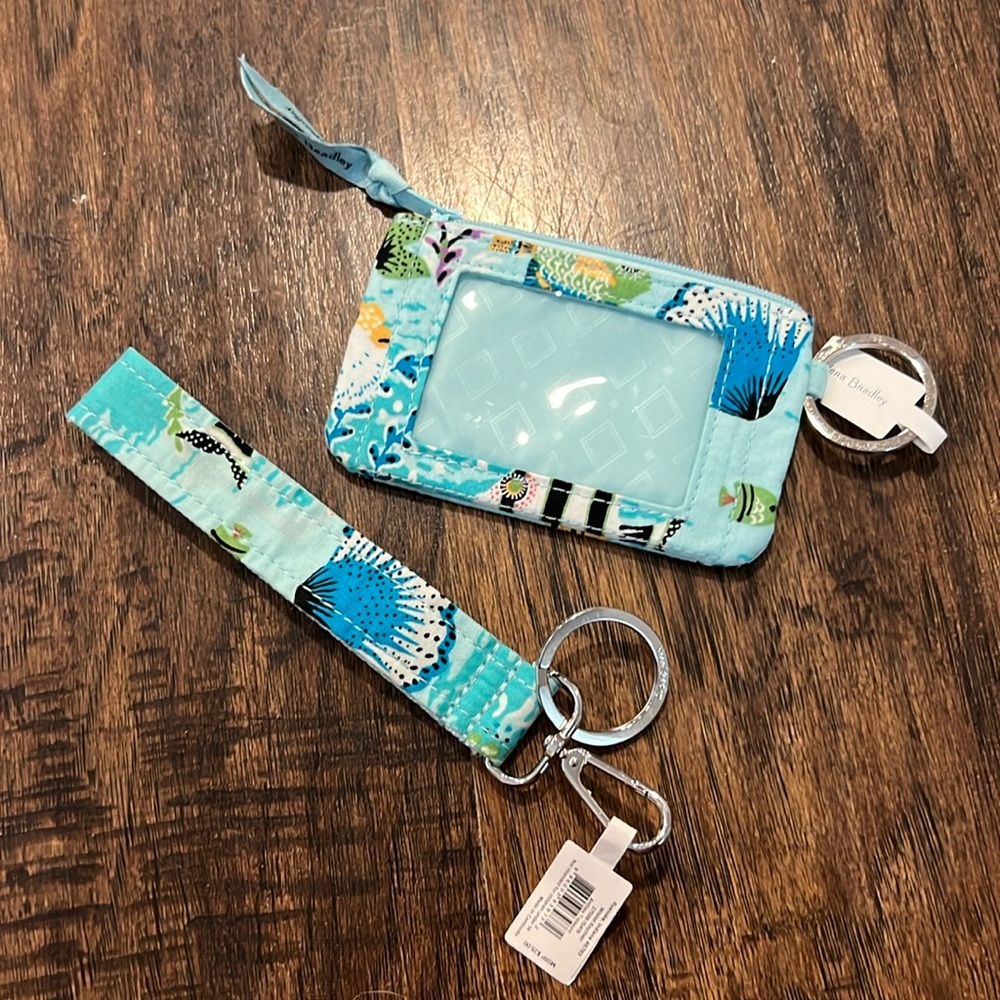 Vera Bradley fish/ aquatic zip ID case and wristlet keychain